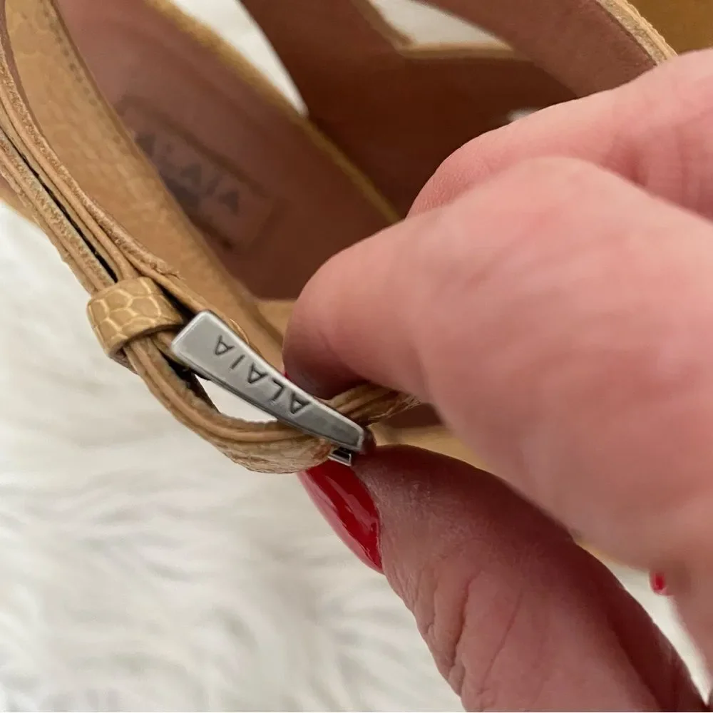Alaïa Paris Tan Python Leather Open Toe Ankle Strap Heel Sandals 37 EU, 6.5 US